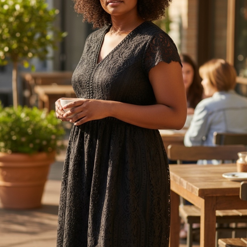2xL Chic Black Lace Midi Dress